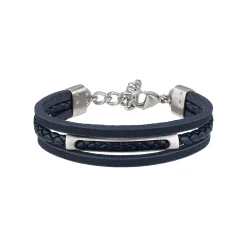 B MIX-BLUE LEATHER AND STEEL BRACELET