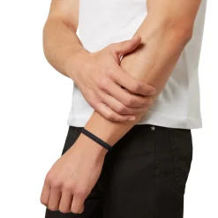 B MIX-BRACELET IN BLACK WOVEN LEATHER AND STEEL