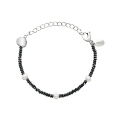 B ROCKS-BRECELET IN HEMATITE, PEALRS AND STEEL