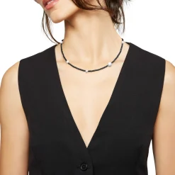 B ROCKS-NECKLACE IN HEMATITE, PEALRS AND STEEL