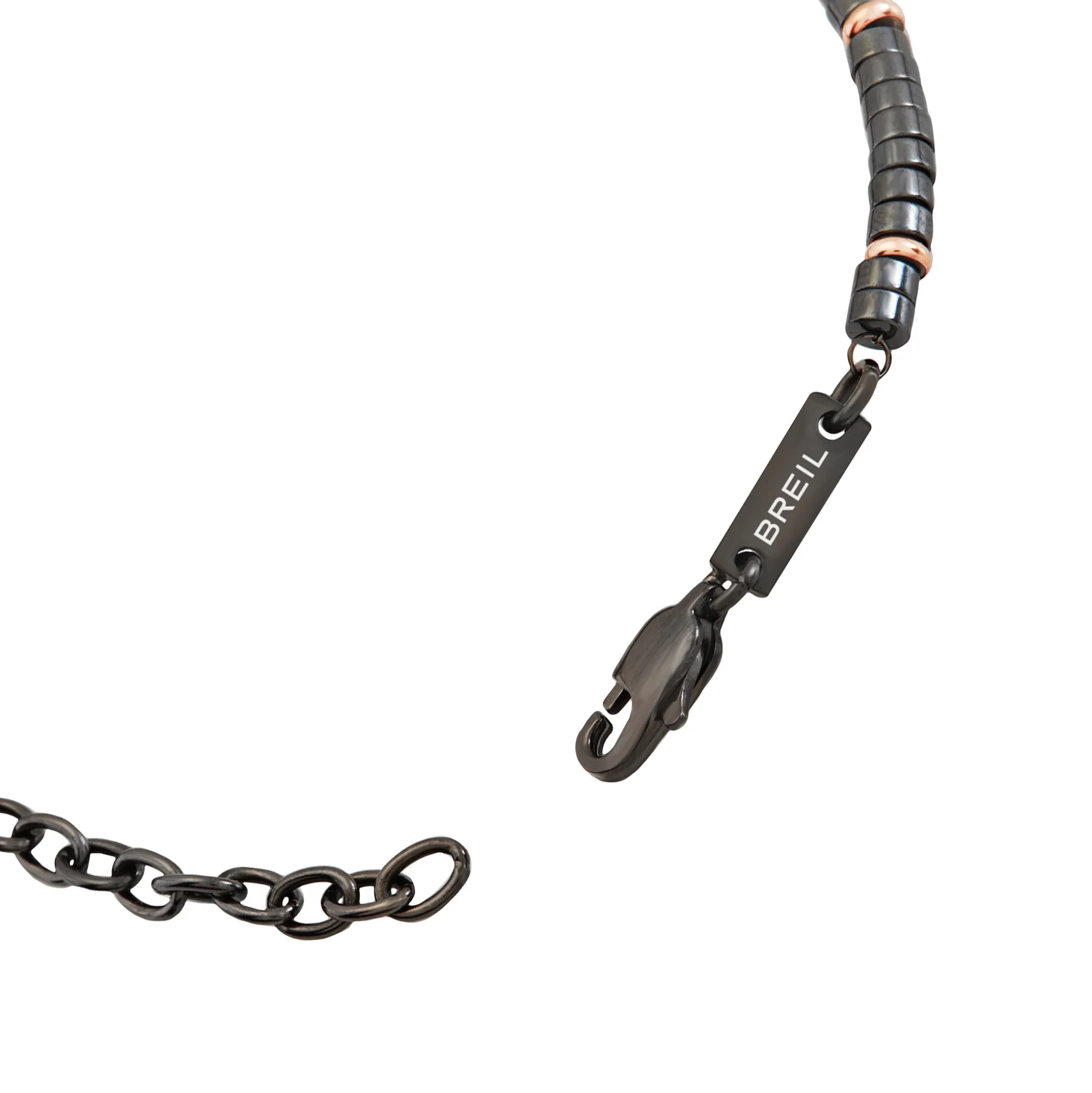 B ROCKS-ROSE GOLD COLORED STEEL AND HEMATITE BRACELET
