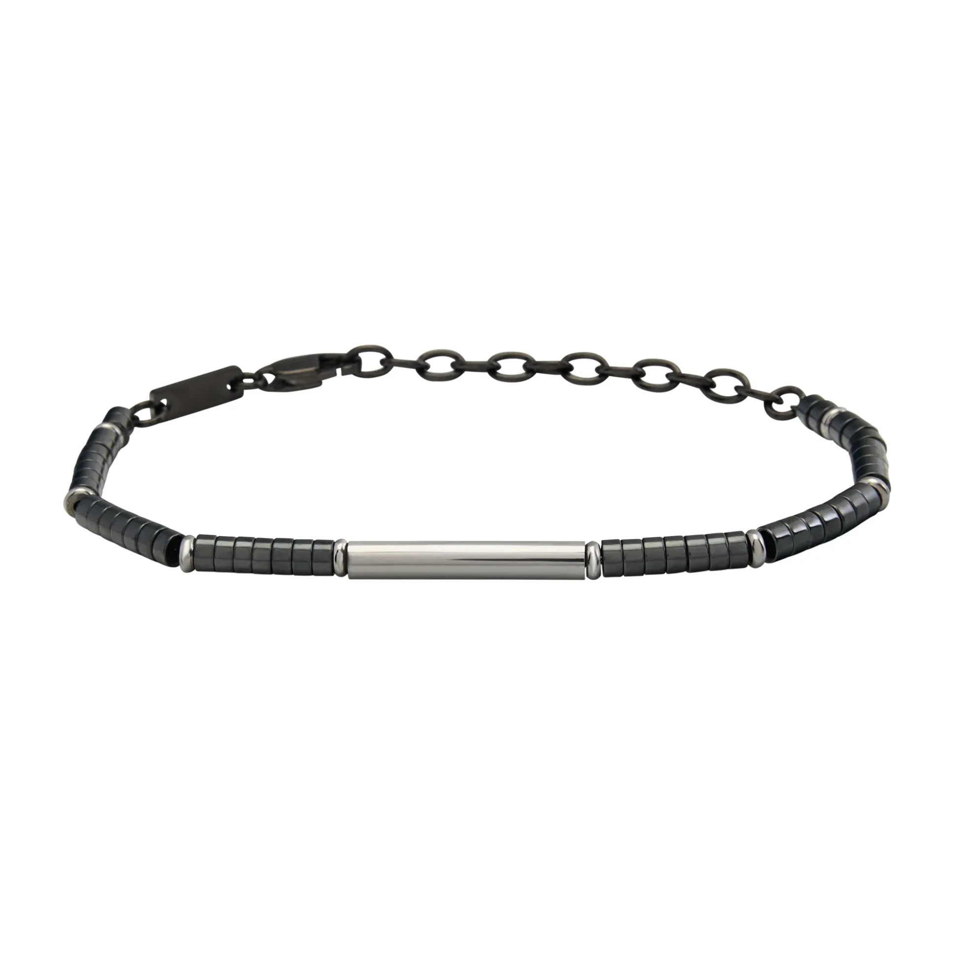 B ROCKS-STEEL AND HEMATITE BRACELET