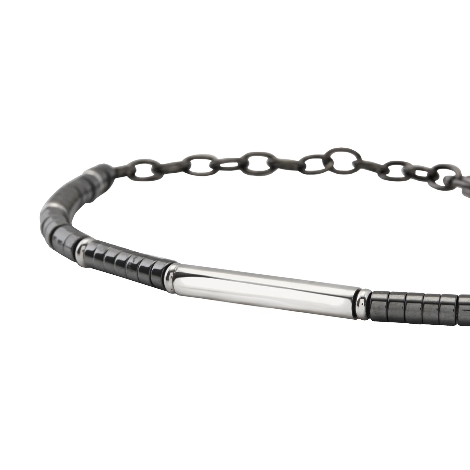 B ROCKS-STEEL AND HEMATITE BRACELET