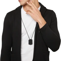 B TAG-NECKLACE WITH BRUSHED TITANIUM TAG