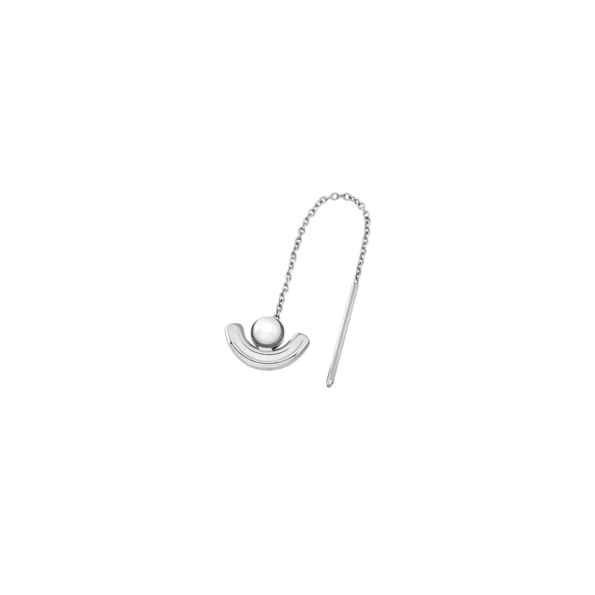B WIRED-SINGLE STEEL EARRING WITH NATURAL PEARL