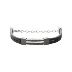 B.C.6-LEATHER BRACELET WITH CARBON FIBER AND STEEL INSERTS
