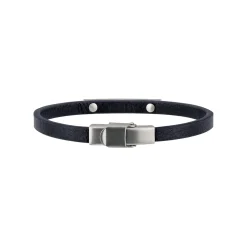 BRIDGE-BLUE LEATHER AND STEEL BRACELET