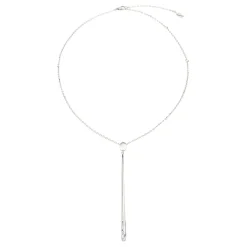 ILLUSION-POLISHED STAINLESS STEEL NECKLACE WITH DROP SHAPE PENDANT WITH CRYSTALS