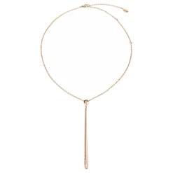 ILLUSION-SATIN IP ROSE STAINLESS STEEL NECKLACE WITH DROP SHAPE PENDANT AND CRYSTALS
