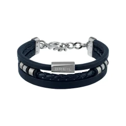 OUTER-BRACELET IN BLUE LEATHER AND STAINLESS STEEL DETAILS