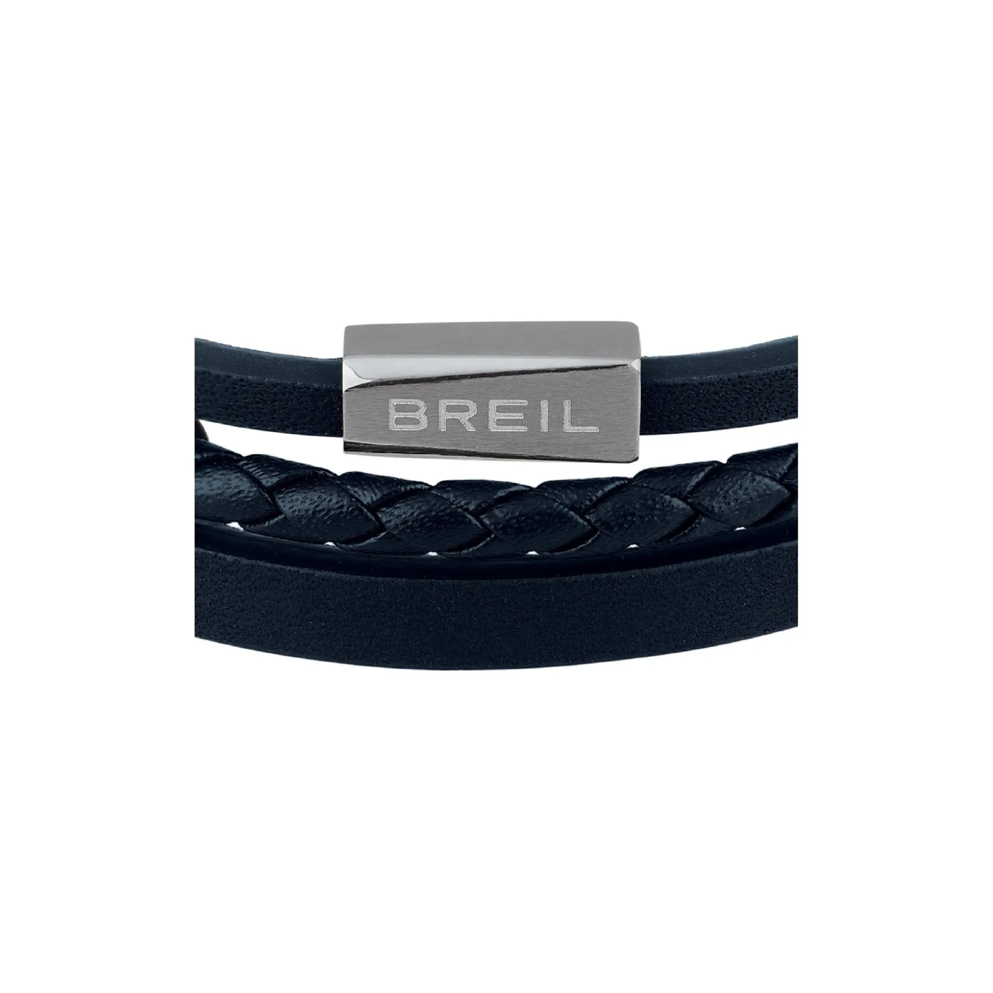 OUTER-BRACELET IN BLUE LEATHER AND STAINLESS STEEL DETAILS