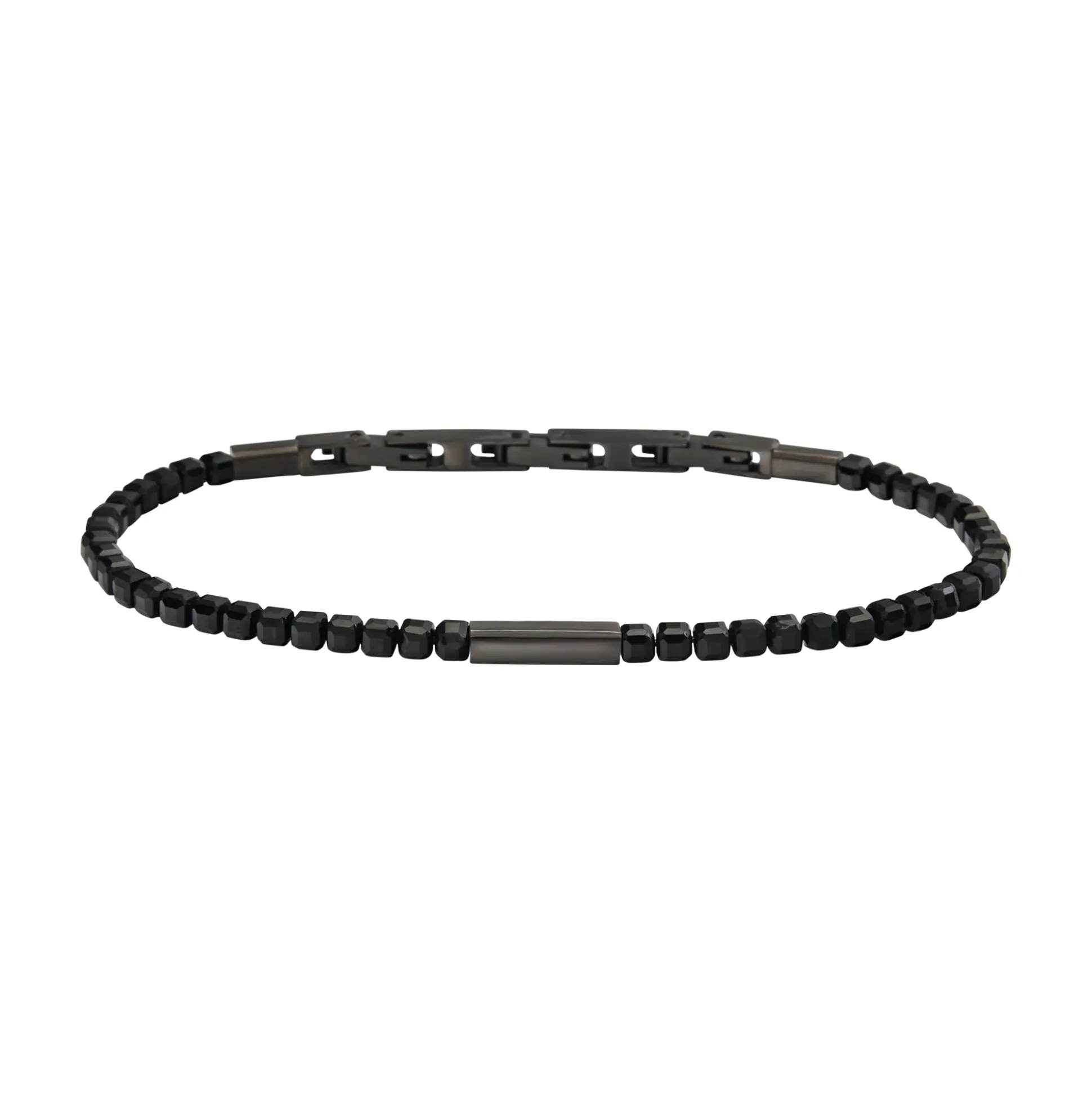 PRIAM-GUN COLORED STEEL AND BLACK SPINEL BRACELET