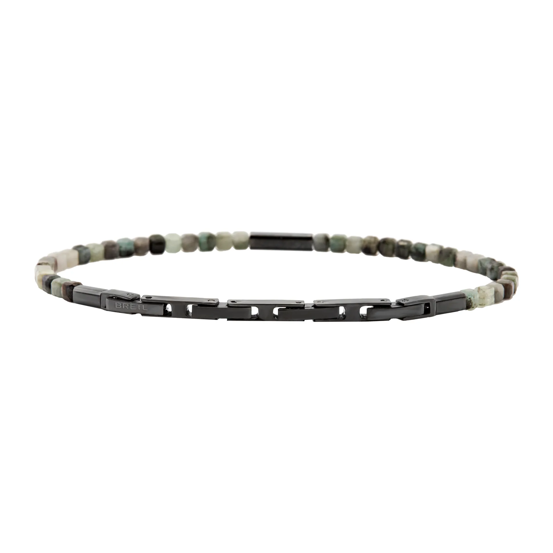 PRIAM-GUN COLORED STEEL AND EMERALD ROOT BRACELET