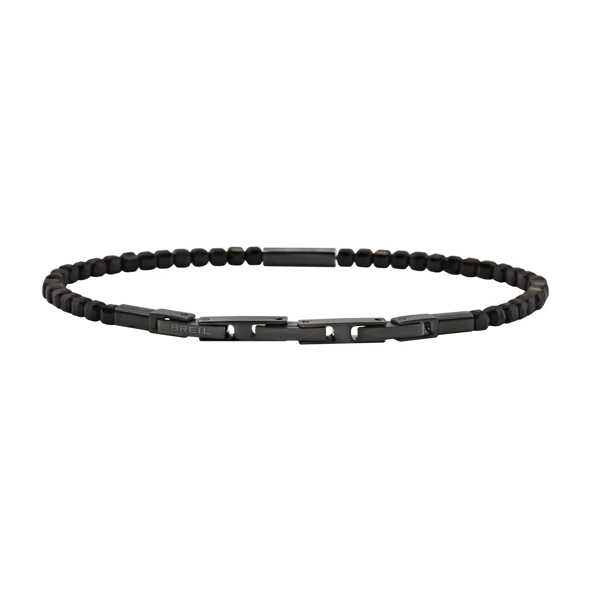 PRIAM-GUN COLORED STEEL AND BLACK SPINEL BRACELET