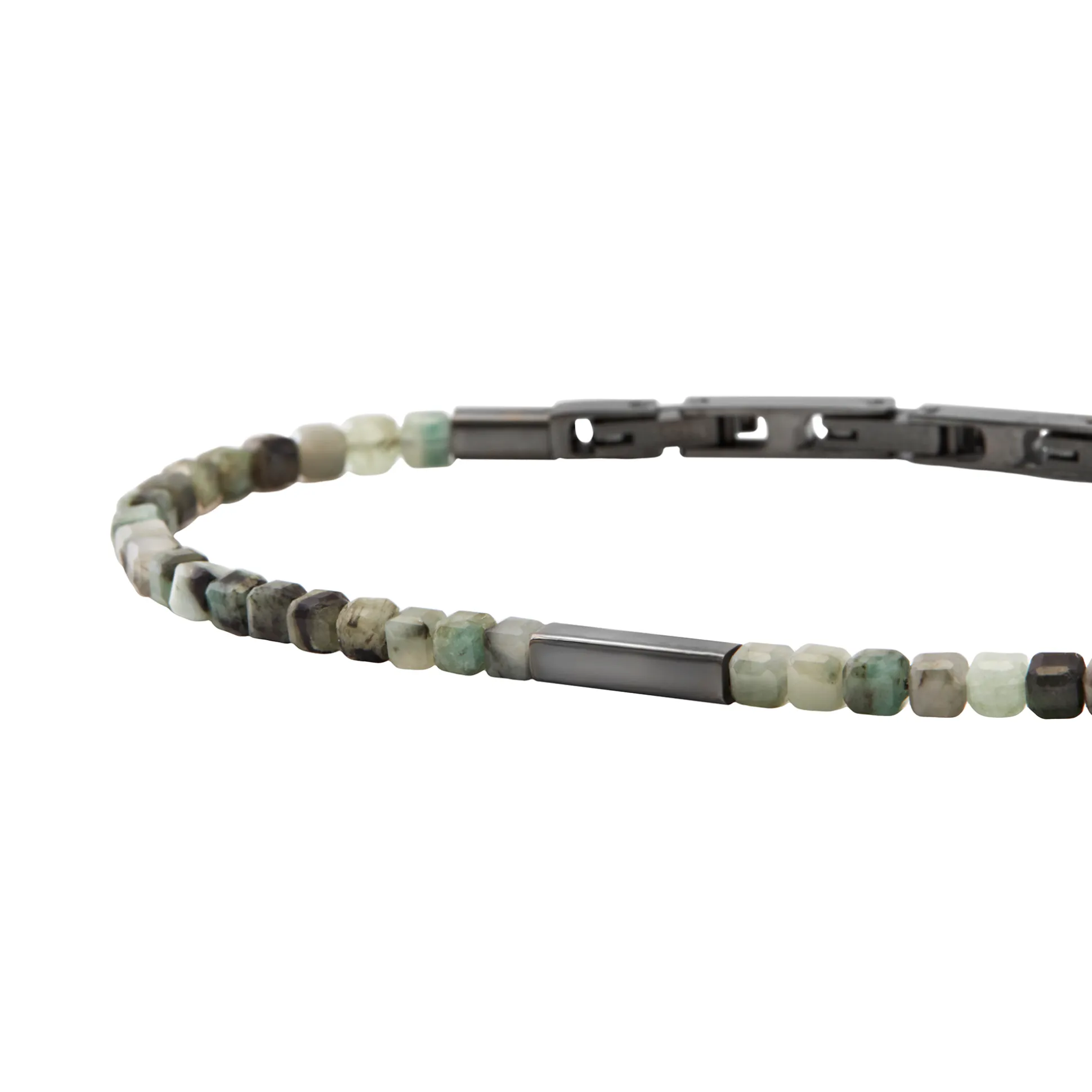 PRIAM-GUN COLORED STEEL AND EMERALD ROOT BRACELET