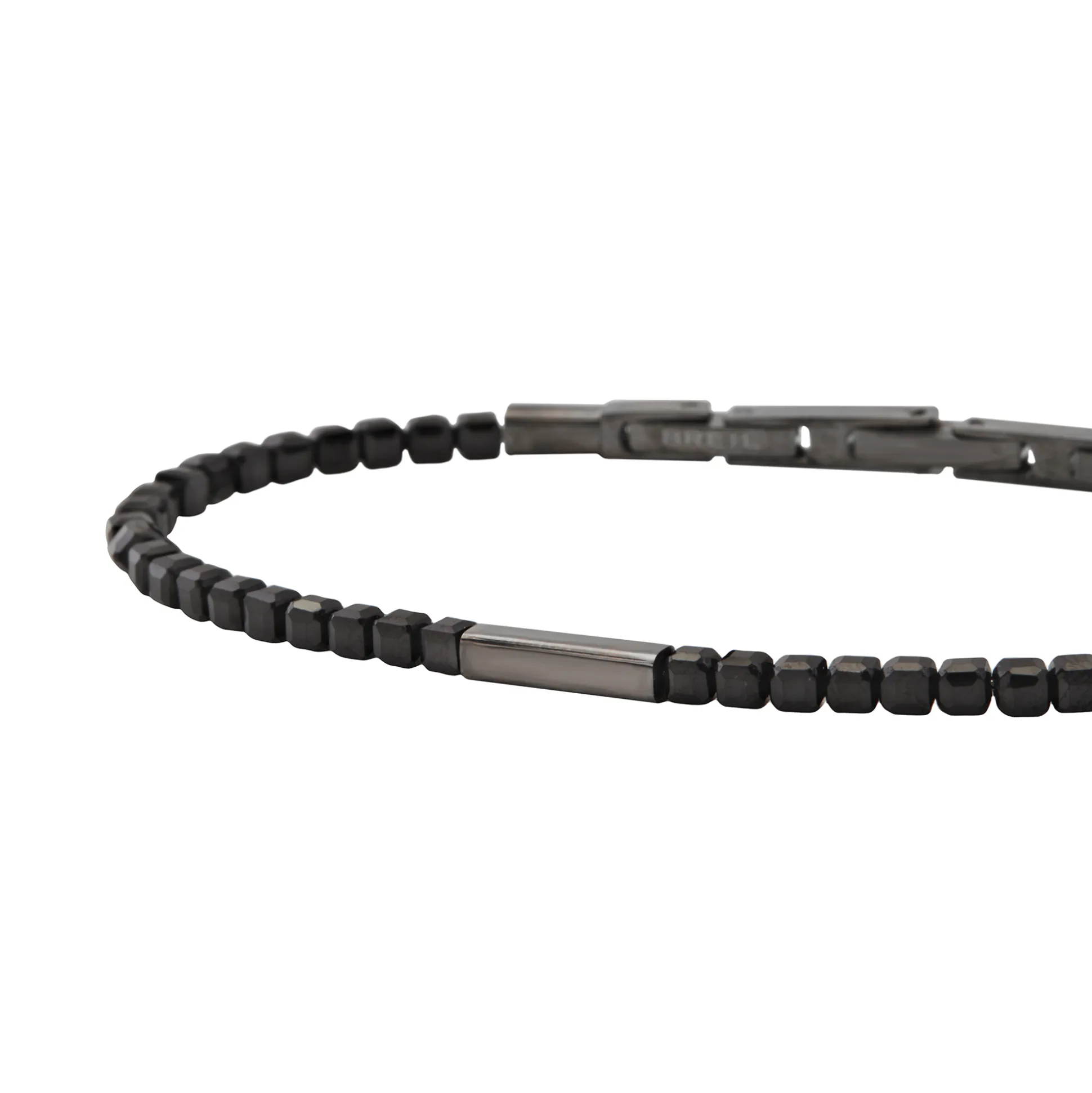 PRIAM-GUN COLORED STEEL AND BLACK SPINEL BRACELET