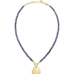 PRIVATE CODE-AMETHYST NECKLACE WITH IP GOLD STEEL PENDANT