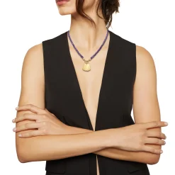 PRIVATE CODE-AMETHYST NECKLACE WITH IP GOLD STEEL PENDANT