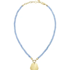 PRIVATE CODE-BLUE JADE NECKLACE WITH IP GOLD STEEL PENDANT