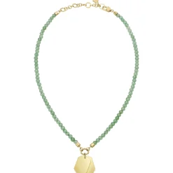 PRIVATE CODE-GREEN ADVENTURINE NECKLACE WITH IP GOLD STEEL PENDANT