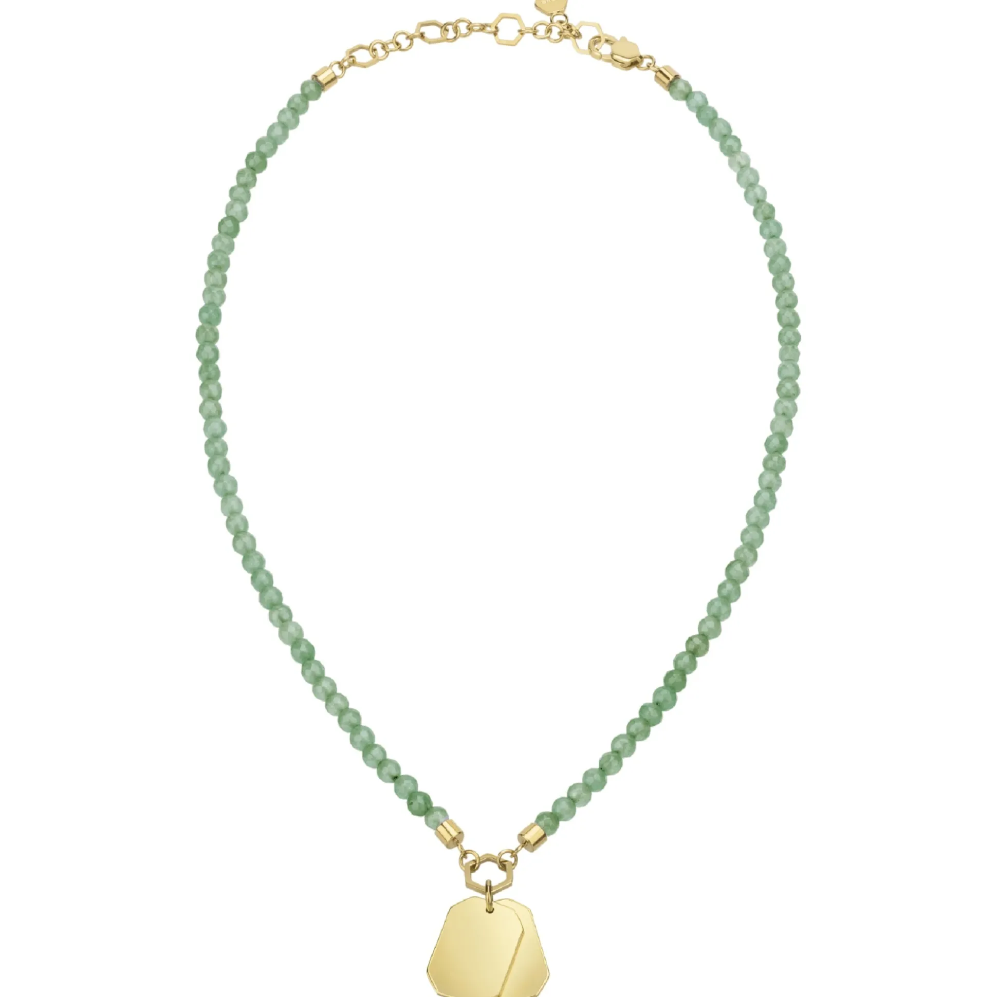 PRIVATE CODE-GREEN ADVENTURINE NECKLACE WITH IP GOLD STEEL PENDANT