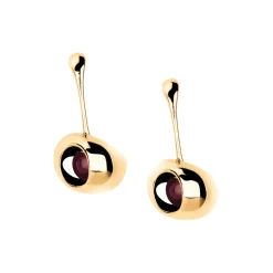 RED-IP YELLOW GOLD POLISH STAINLESS STEEL EARRINGS WITH SYNTHETIC RUBY