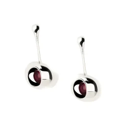 RED-POLISH STAINLESS STEEL EARRINGS WITH SYNTHETIC RUBY