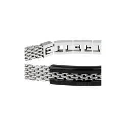 SNAP-BRACELET IN SS MESH WITH IP BLACK ELEMENT