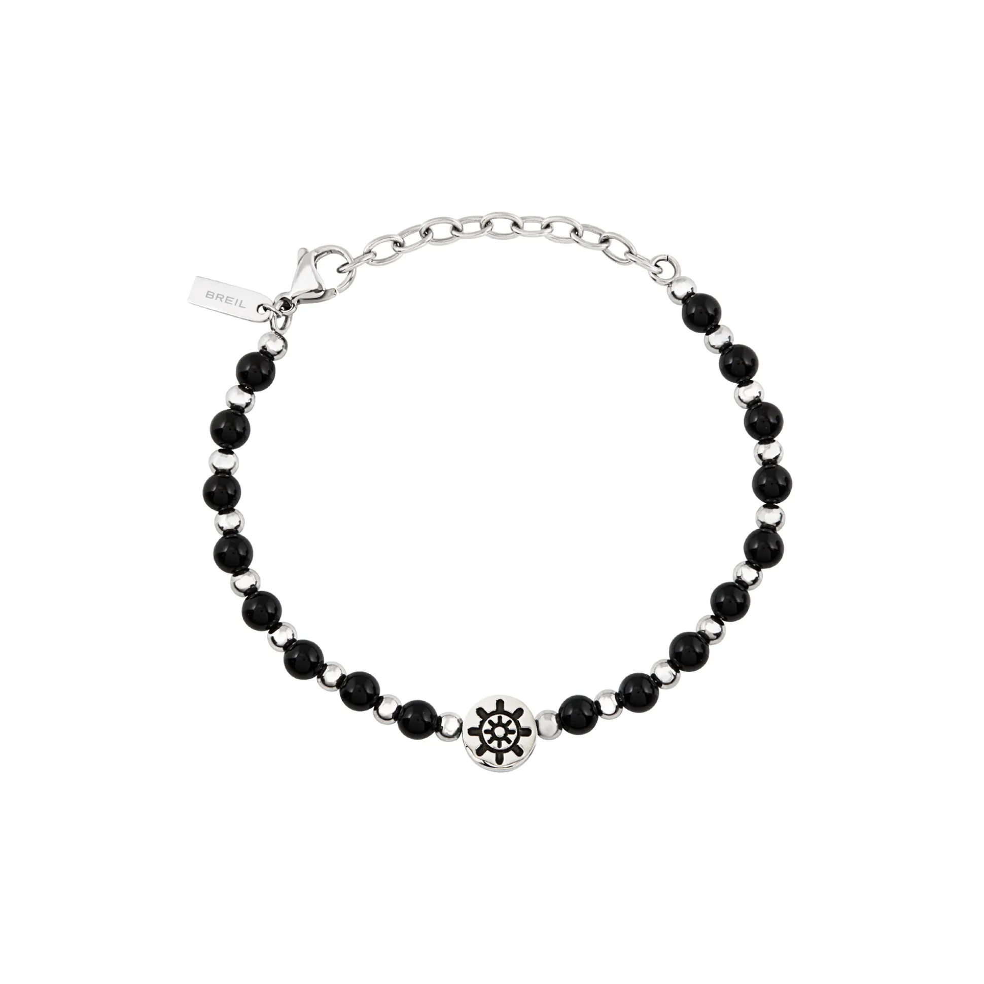 SOUNDWAVE-STEEL AND BLACK ONYX BRACELET