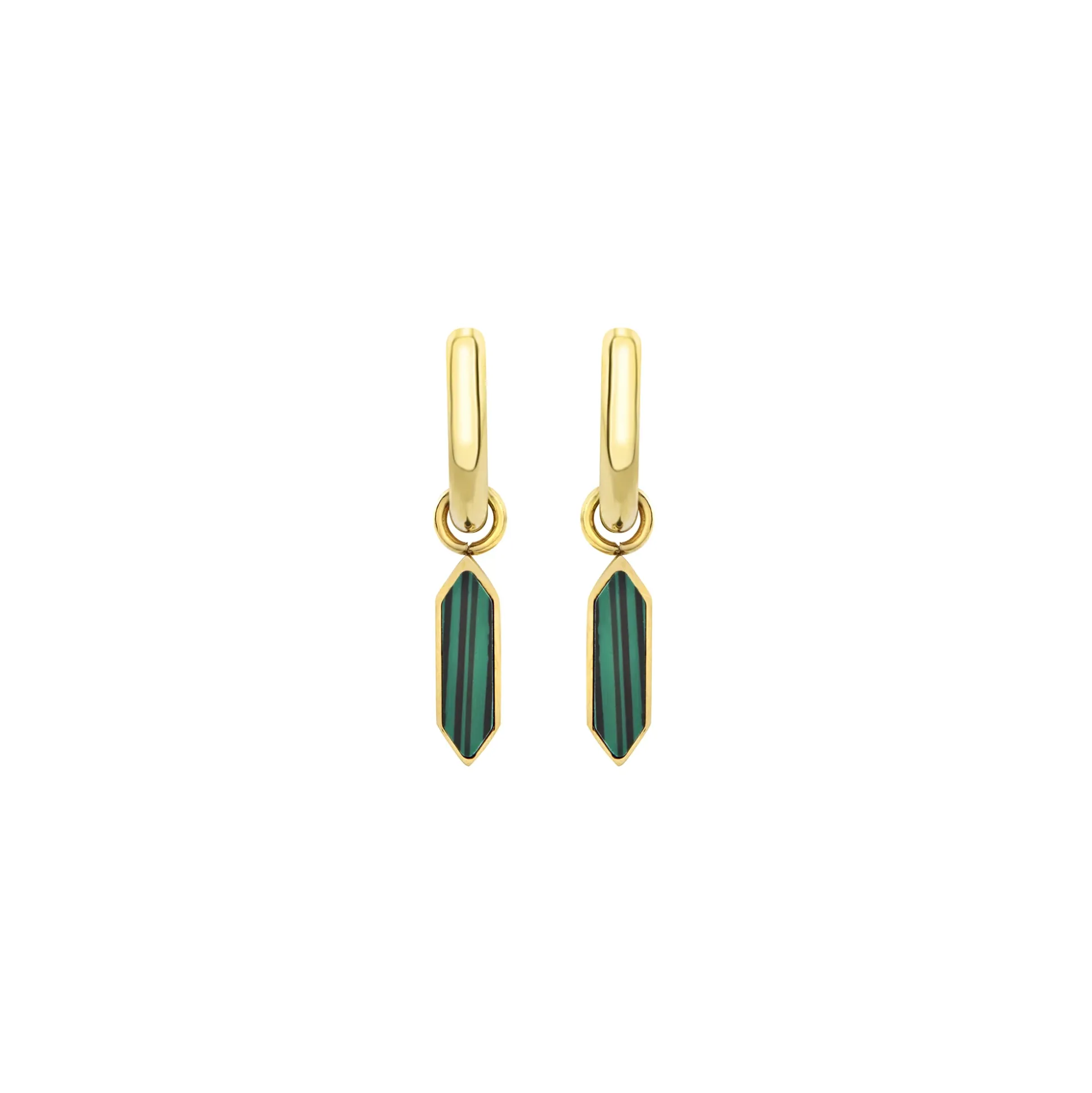 STYLIZE-GOLD COLORED STEEL AND MALACHITE EARRINGS