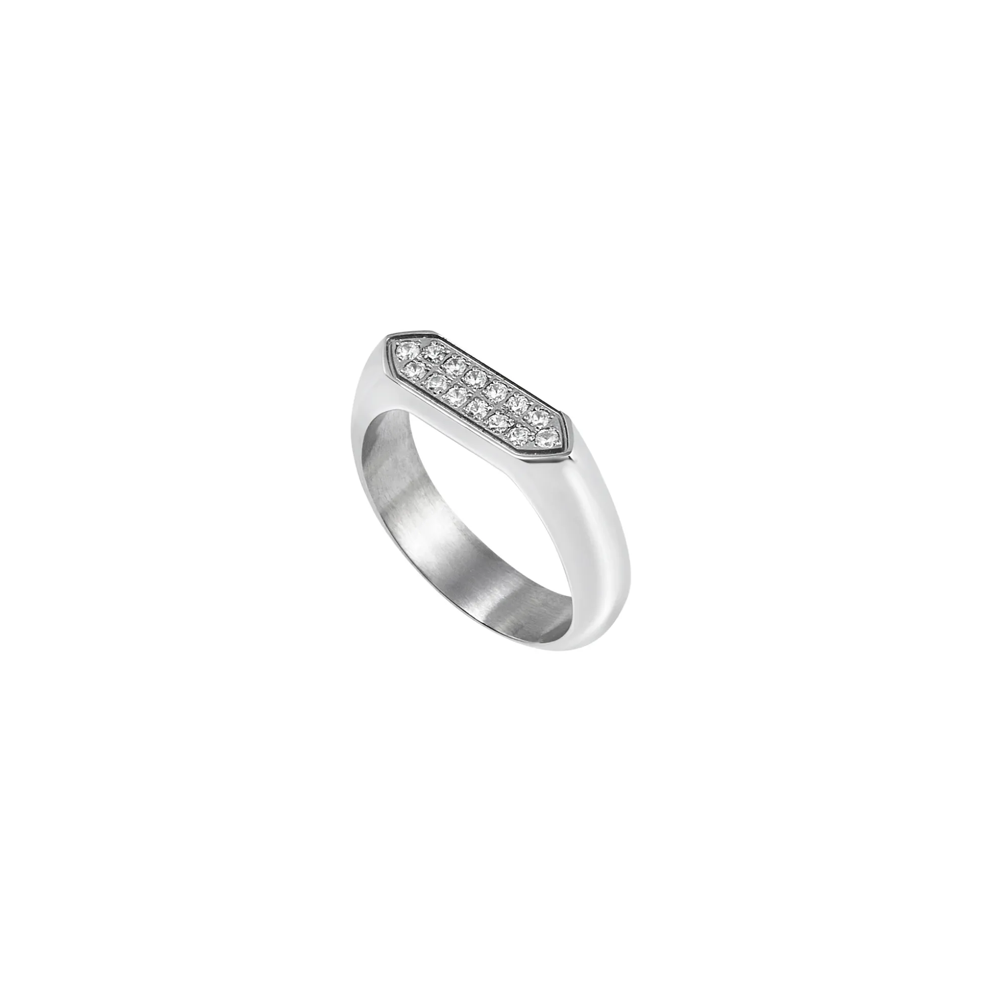 STYLIZE-STAINLESS STEEL RING WITH PAVÉ CRYSTALS