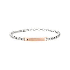TAG AND CROSS-TWO-COLOR STEEL BRACELET WITH CUBIC ZIRCONIA