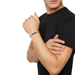 TAG AND CROSS-TWO-COLOR STEEL BRACELET WITH CUBIC ZIRCONIA