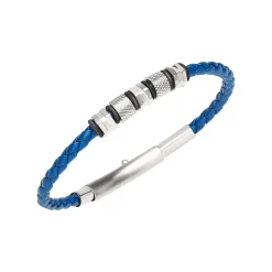 WANDERLUST-BRACELET IN STEEL AND ELECTRIC BLUE VOWEN LEATHER