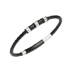 WANDERLUST-BRACELET IN STEEL AND BLACK VOWEN LEATHER