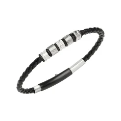 WANDERLUST-BRACELET IN STEEL AND BLACK VOWEN LEATHER