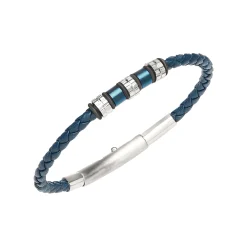 WANDERLUST-BRACELET IN STEEL AND BLUE VOWEN LEATHER