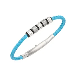 WANDERLUST-BRACELET IN STEEL AND TURQUOISE VOWEN LEATHER