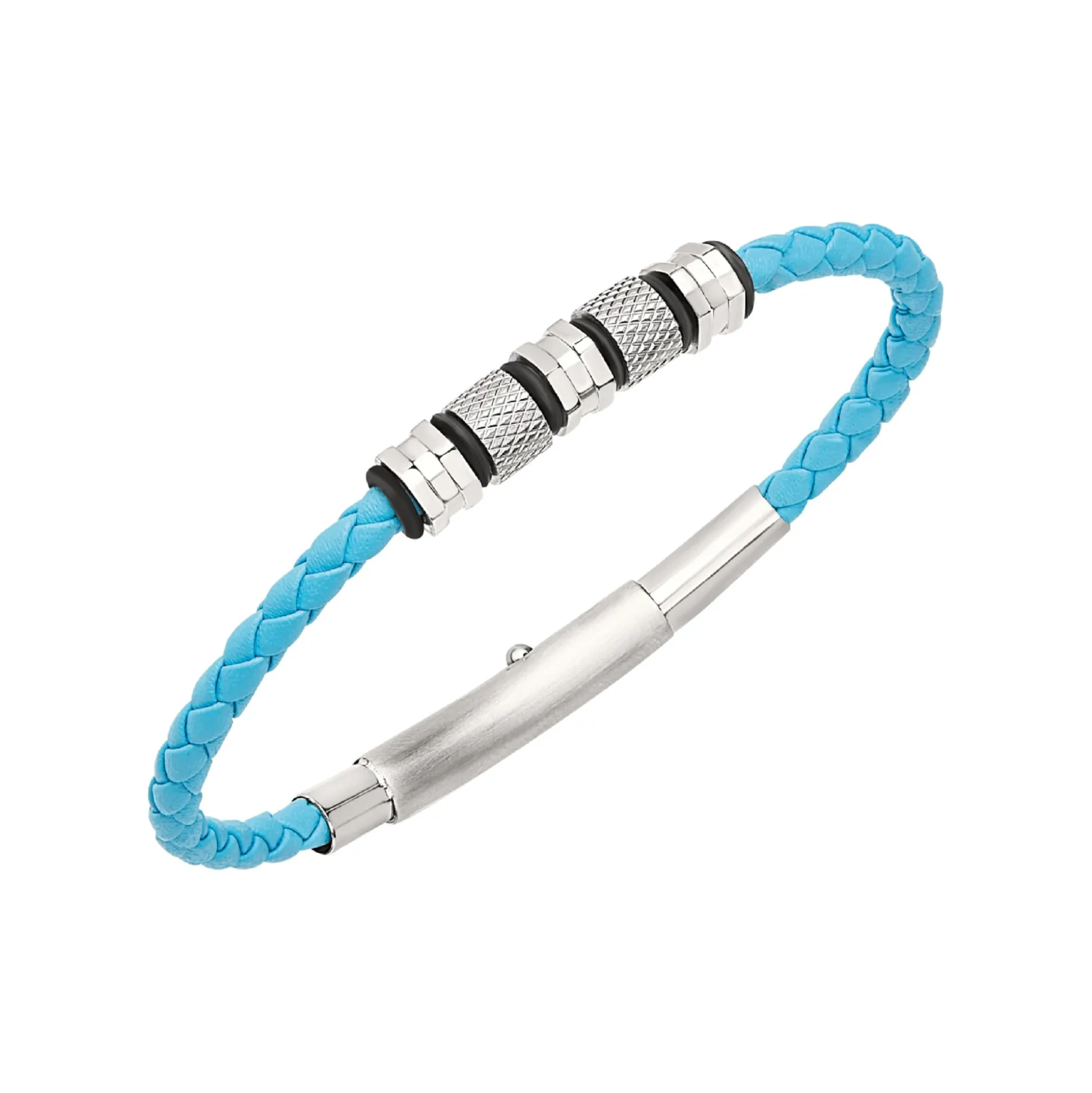 WANDERLUST-BRACELET IN STEEL AND TURQUOISE VOWEN LEATHER