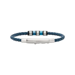 WANDERLUST-BRACELET IN STEEL AND BLUE VOWEN LEATHER