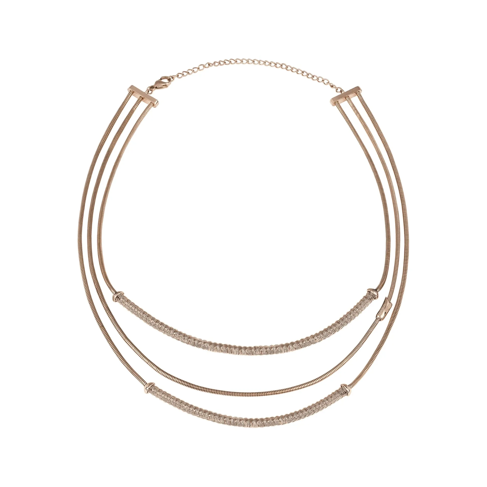 WRAP-MULTI-TURN POLISHED STEEL IP ROSE NECKLACE