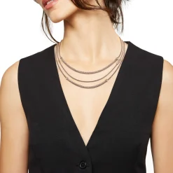 WRAP-MULTI-TURN POLISHED STEEL IP ROSE NECKLACE