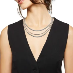 WRAP-POLISHED STEEL MULTI-TURN NECKLACE